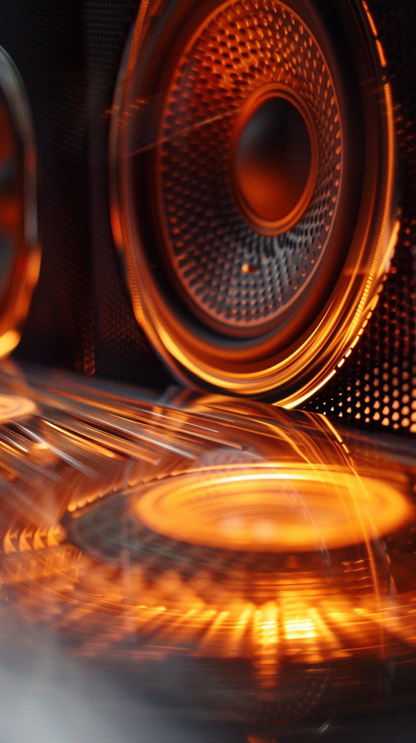 Speaker driver glowing with warm amber light